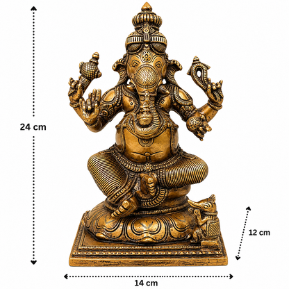 Handcrafted Brass Sitting Ganpati Bappa Idol – Lord Ganesha Murti (Vinayaka) for Puja, Home Mandir &amp; Décor 9.5 Inch