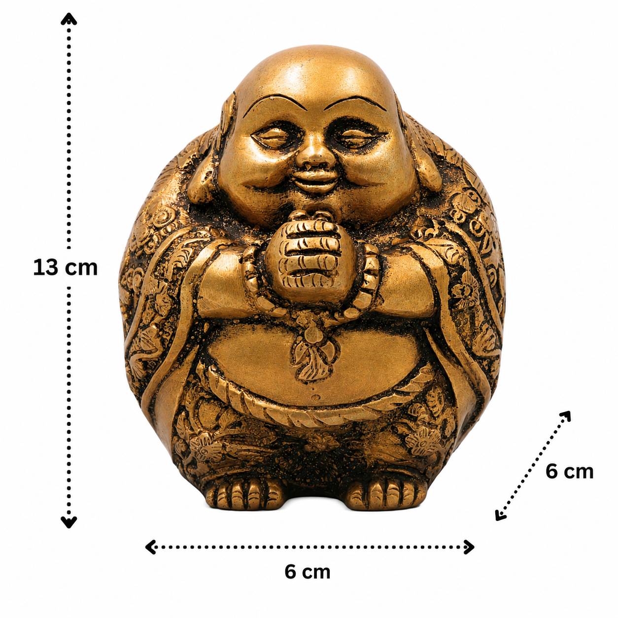 Brass Laughing Buddha Idol – Handcrafted Hotei Budai Statue for Vastu, Home Décor, Office &amp; Prosperity Gifting 5 Inch