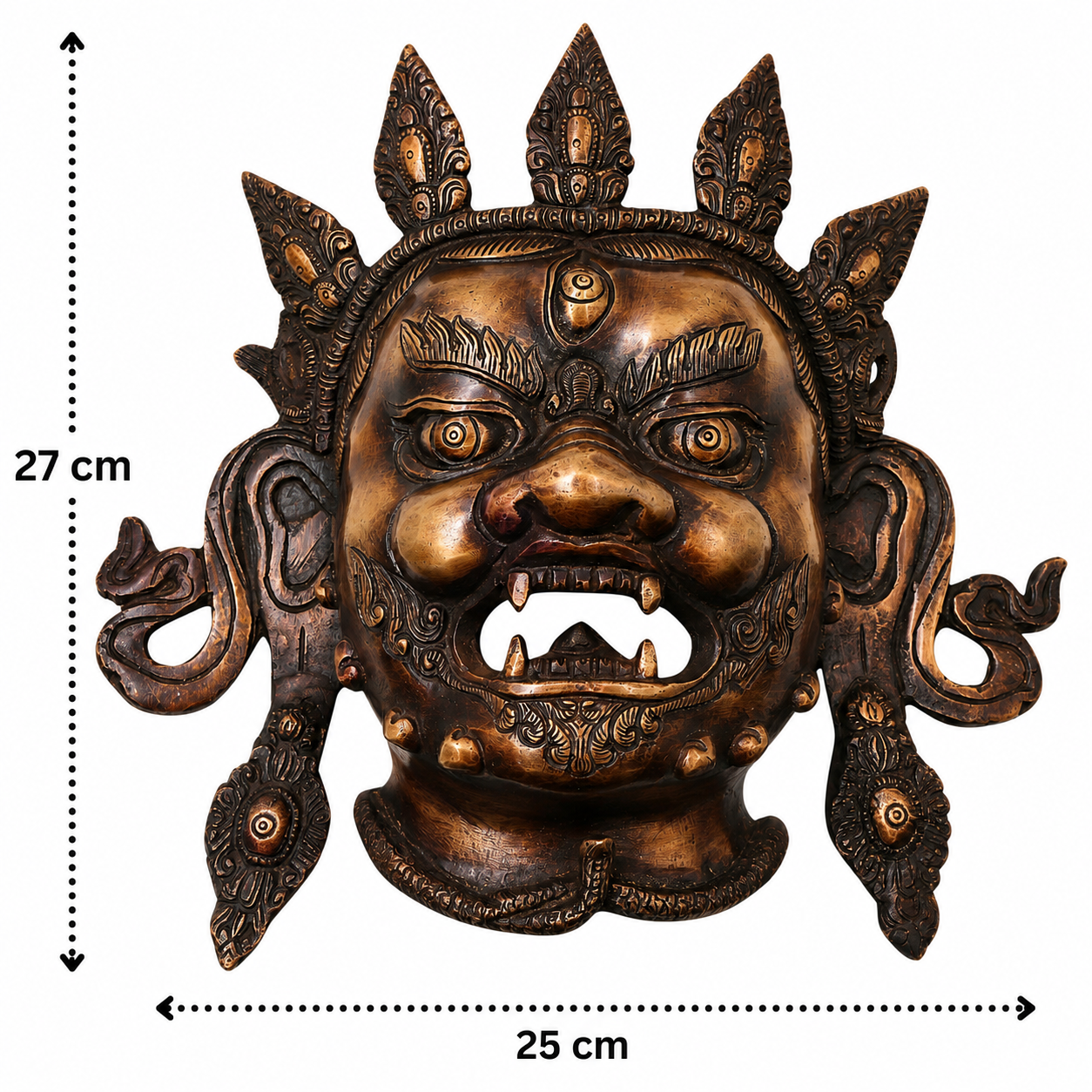 Handcrafted Brass Kala Bhairava Face Mask Wall Hanging – Traditional Bhairav Mukh Wall Décor for Pooja, Vastu, Temple &amp; Spiritual Gifting 10.5 Inch