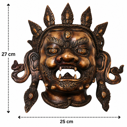 Handcrafted Brass Kala Bhairava Face Mask Wall Hanging – Traditional Bhairav Mukh Wall Décor for Pooja, Vastu, Temple &amp; Spiritual Gifting 10.5 Inch