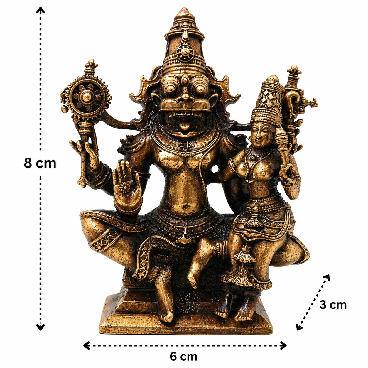 Traditional Brass Lakshmi Narasimha Idol – Traditional Narahari Swamy Chola Style Sculpture for Pooja, Home Mandir, Spiritual Décor &amp; Gifting 3 Inch