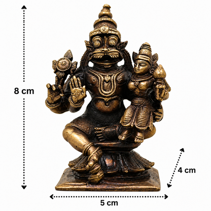 Brass Lakshmi Narasimha Idol – Traditional Narahari Swamy Chola Style Murti for Pooja, Home Mandir, Spiritual Décor &amp; Gifting 3 Inch