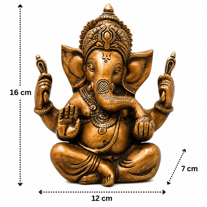Handcrafted Brass Ganpati Bappa Idol – Lord Ganesha Murti (Vinayaka) for Puja, Home Mandir &amp; Décor 6.5 Inch