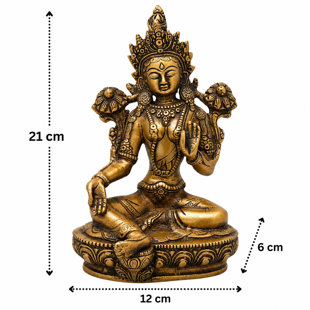 Brass Tara Devi Idol – Handcrafted Traditional Chola Style Tara Maa Murti for Pooja, Home Mandir, Spiritual Décor &amp; Gifting 8.5 Inch