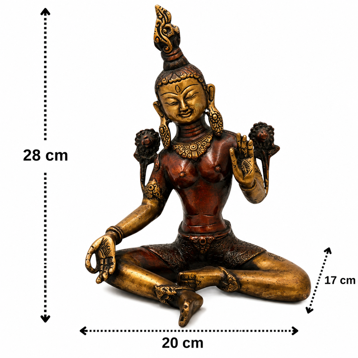Brass Sitting Tara Devi Idol – Handcrafted Traditional Unique Style Tara Maa Murti for Pooja, Home Mandir, Spiritual Décor &amp; Gifting 11 Inch