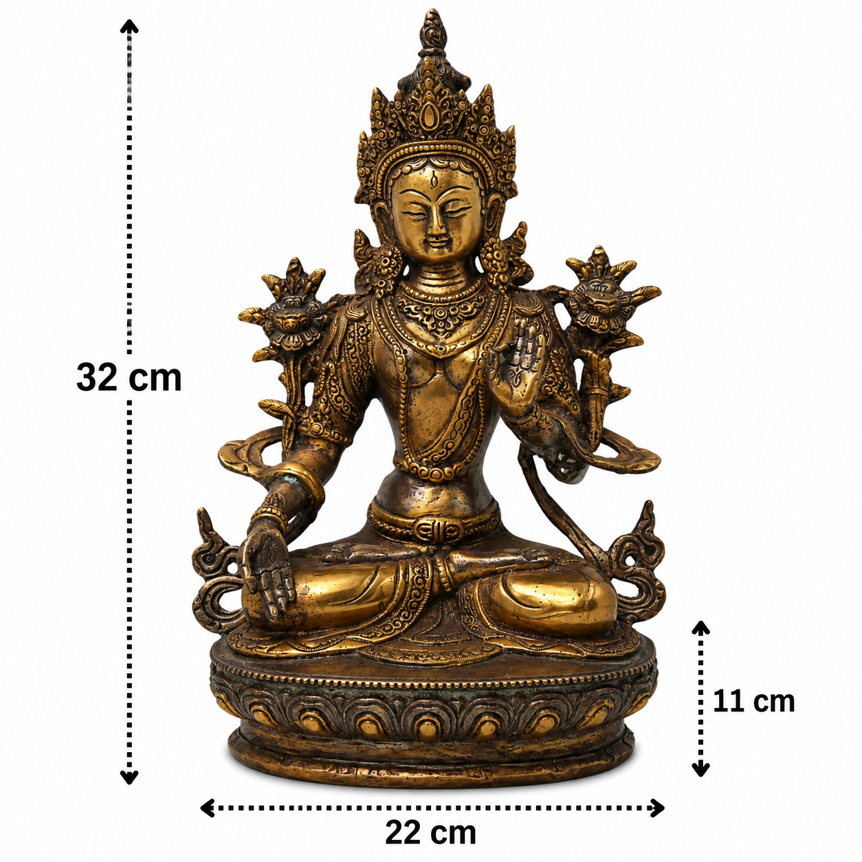 Brass Tara Devi Idol – Handcrafted Traditional Unique Chola Style Tara Maa Murti for Pooja, Home Mandir, Spiritual Décor &amp; Gifting 12.5 Inch