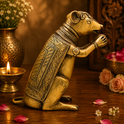 Handcrafted Brass Mouse Sculpture 9 Inch