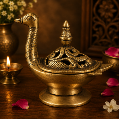 Handcrafted Brass Swan Bowl with Lid 5 Inch