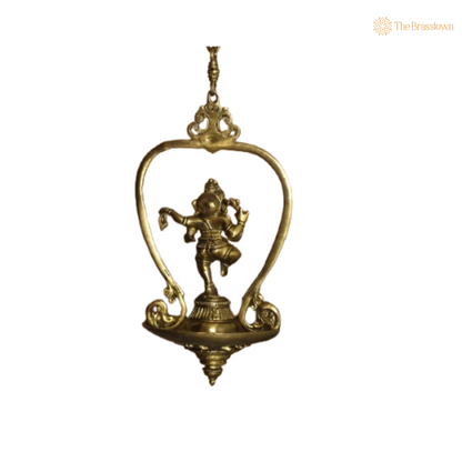 Dancing Ganesha Hanging Brass Lamp 16 Inch