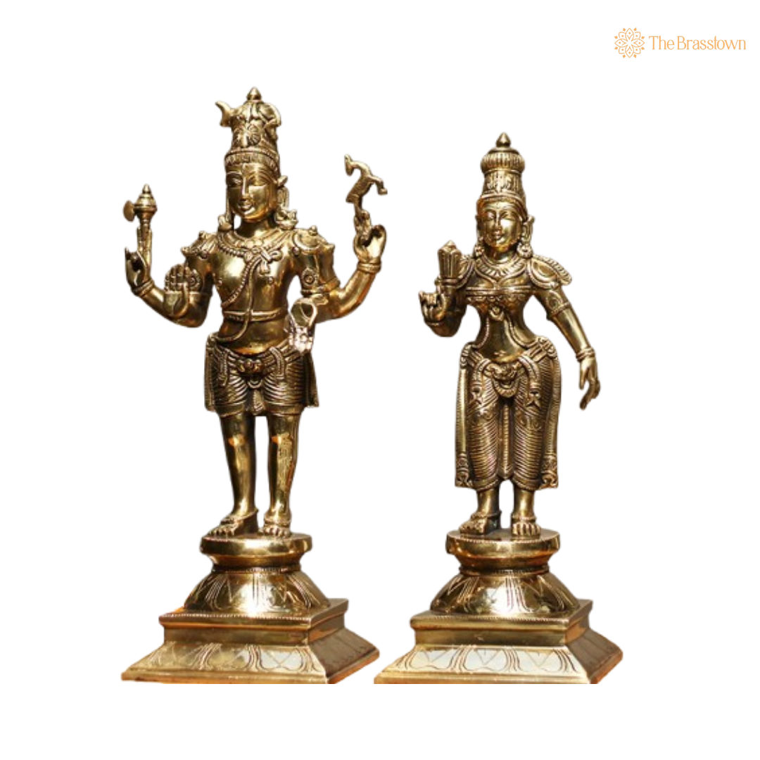 Divine Brass Lord Shiva and Goddess Parvati Statue Set