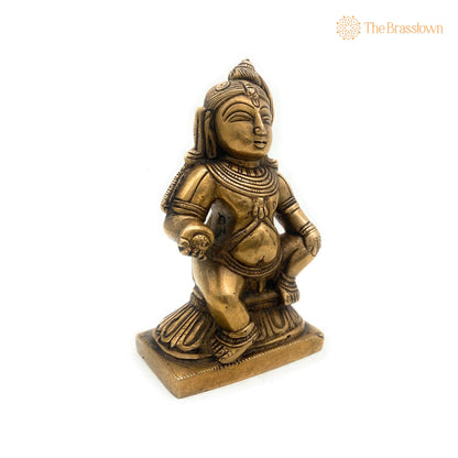 Brass Bal Gopal Krishna Idol – Laddu Gopal Murti, Makhan Chor Navneet Chora Statue, Handcrafted Pital Kanha Sculpture for Pooja 5.5 Inch 2