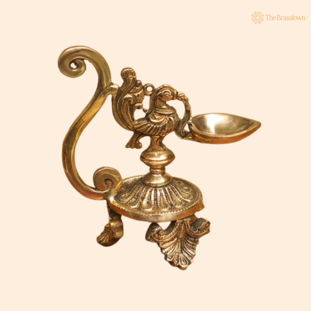 Eternal Grace Brass Peacock Diya Lamp 7 Inch