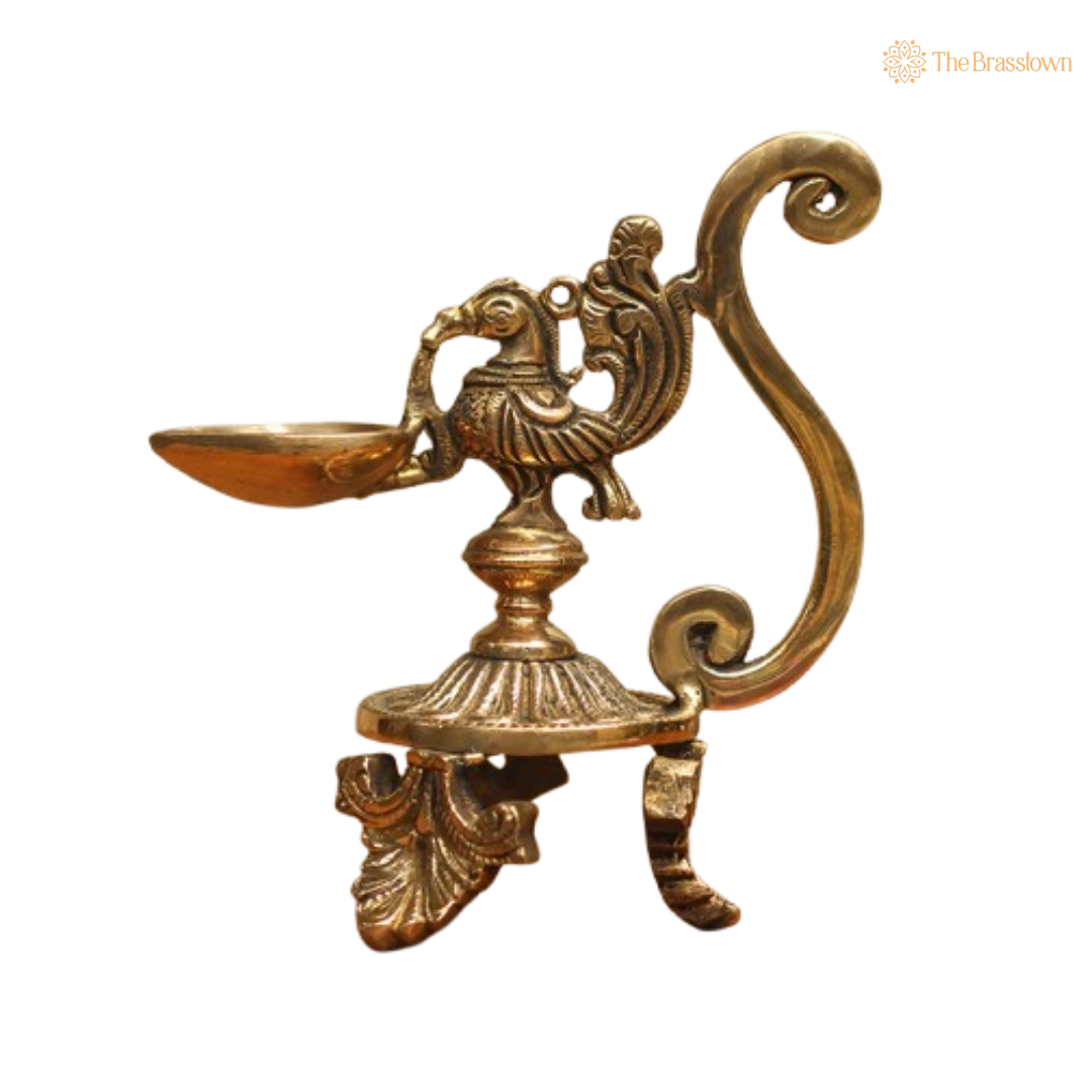 Eternal Grace Brass Peacock Diya Lamp 7 Inch