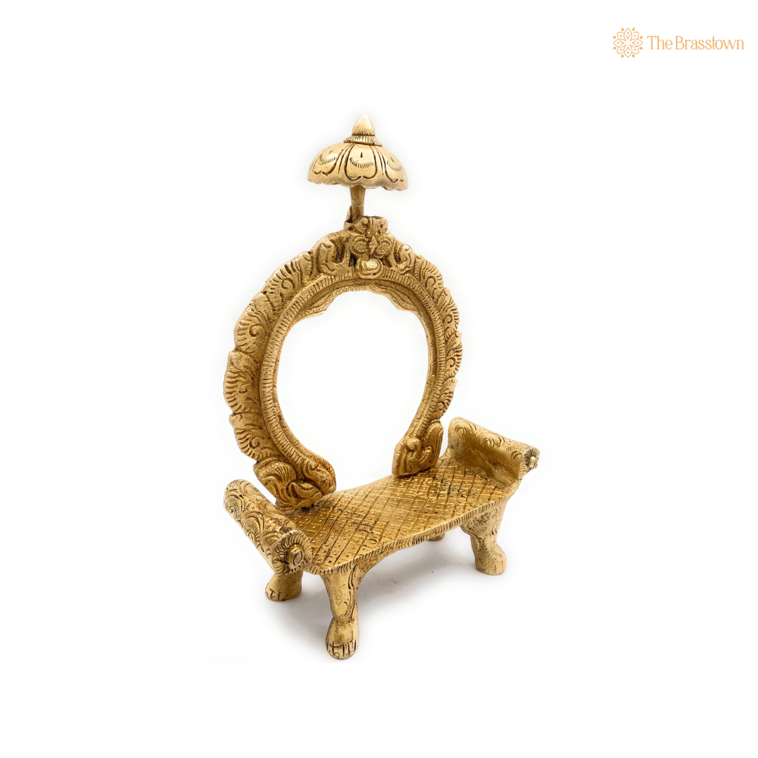 Exquisite Brass Throne with Arch 8 Inch closeup – intricate craftsmanship