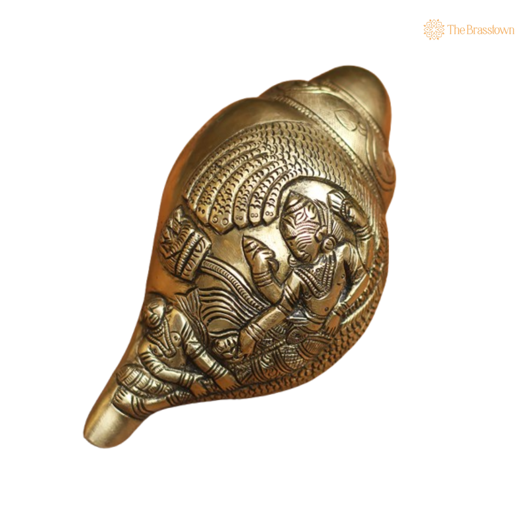 Ganesha Brass Conch - A Symbol of Auspiciousness 3.2 Inch