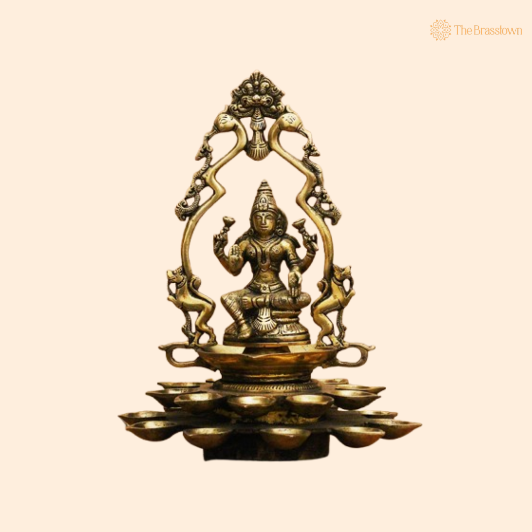 Goddess Lakshmi Multi-Tiered Brass Diya 11.5 Inch