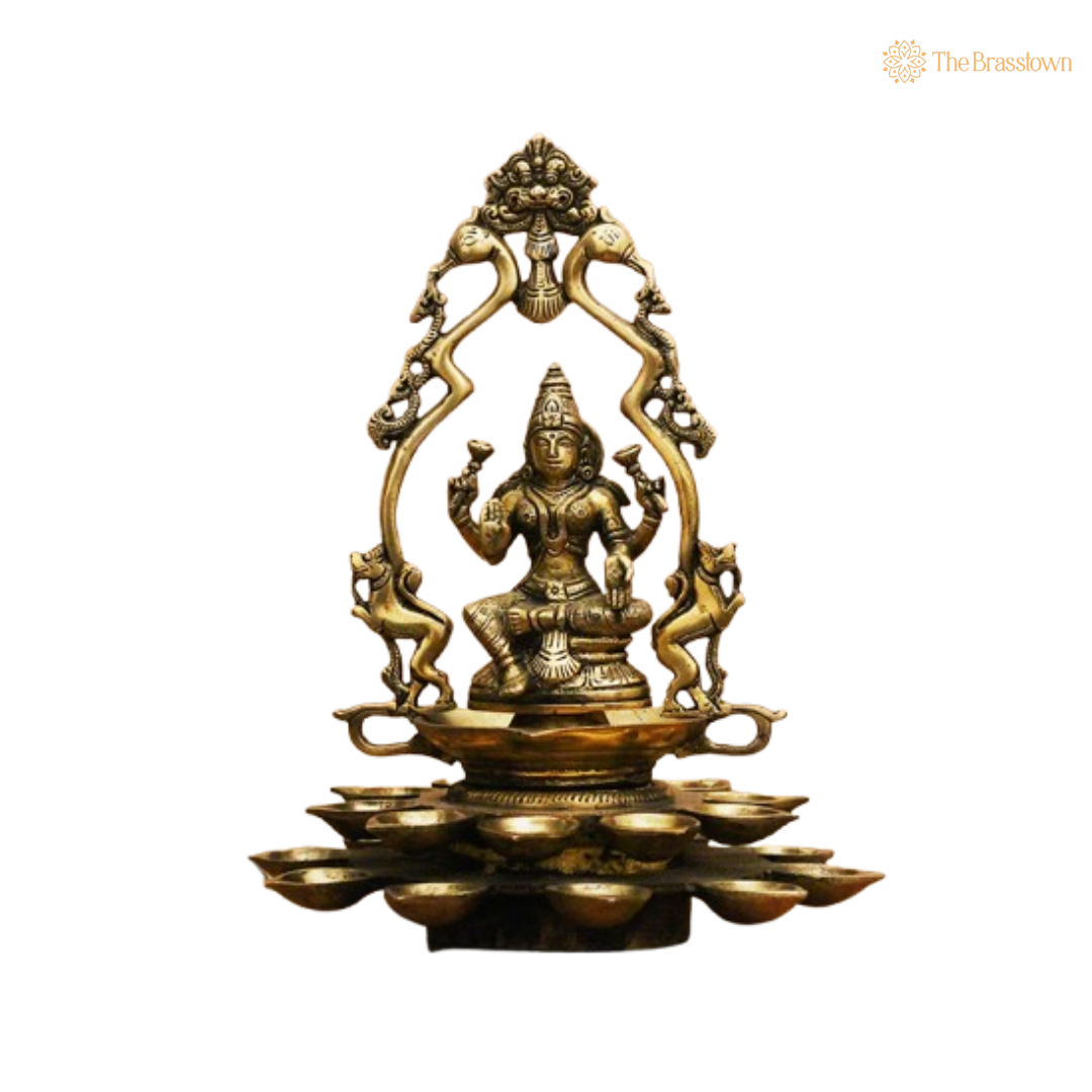 Goddess Lakshmi Multi-Tiered Brass Diya 11.5 Inch