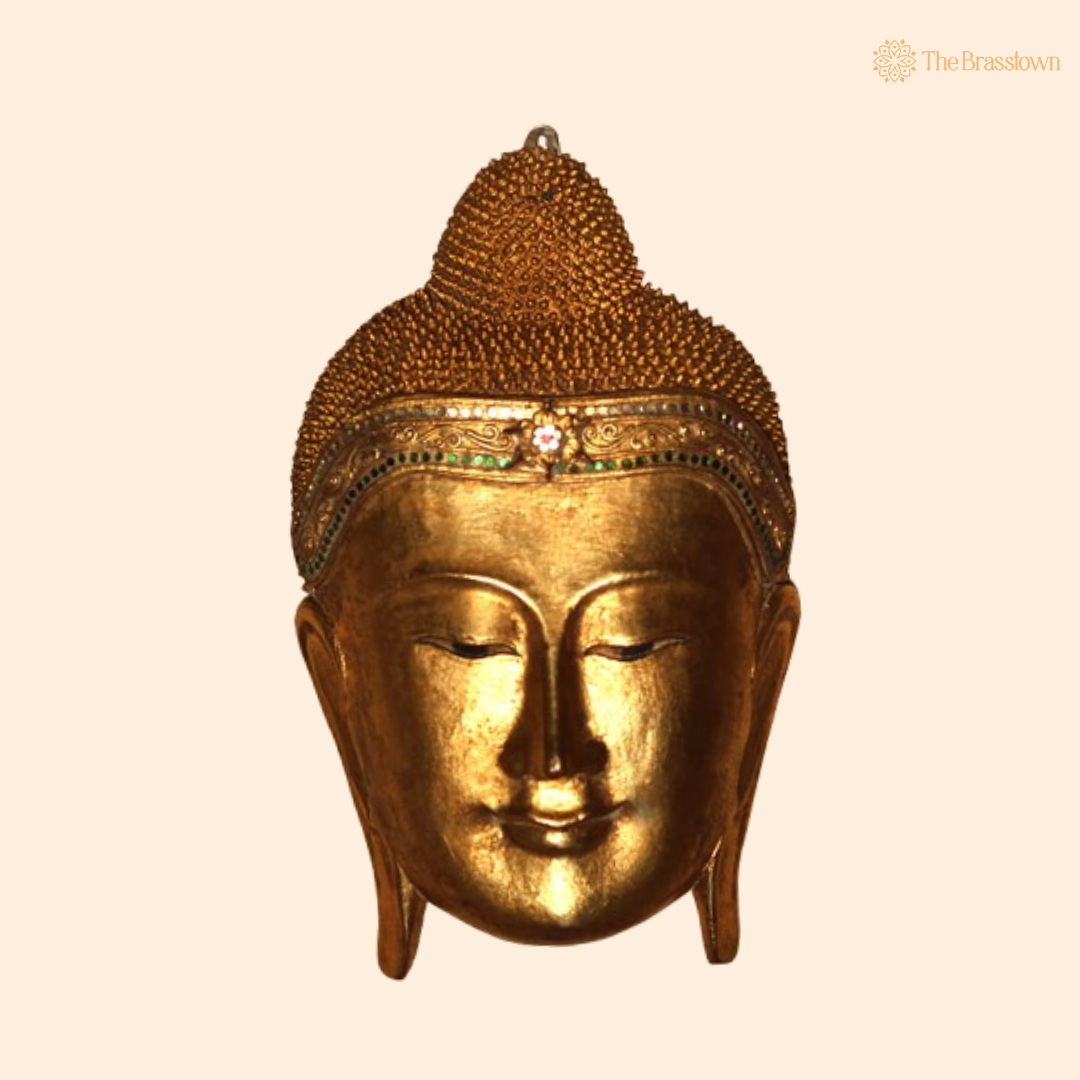 Golden Brass Buddha Face Wall Art – A Symbol of Peace and Tranquility 17 Inch