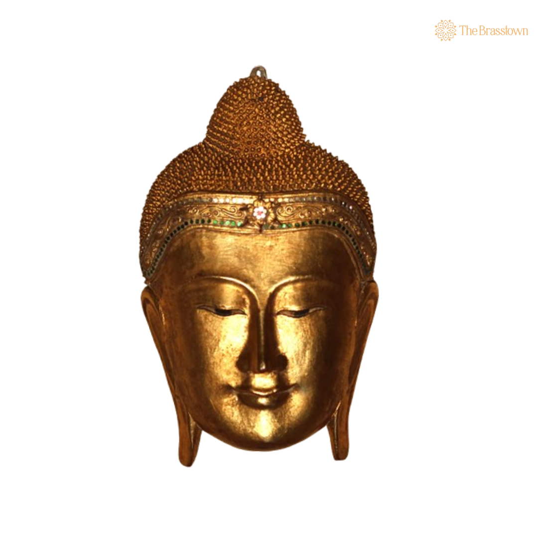 Golden Brass Buddha Face Wall Art – A Symbol of Peace and Tranquility 17 Inch