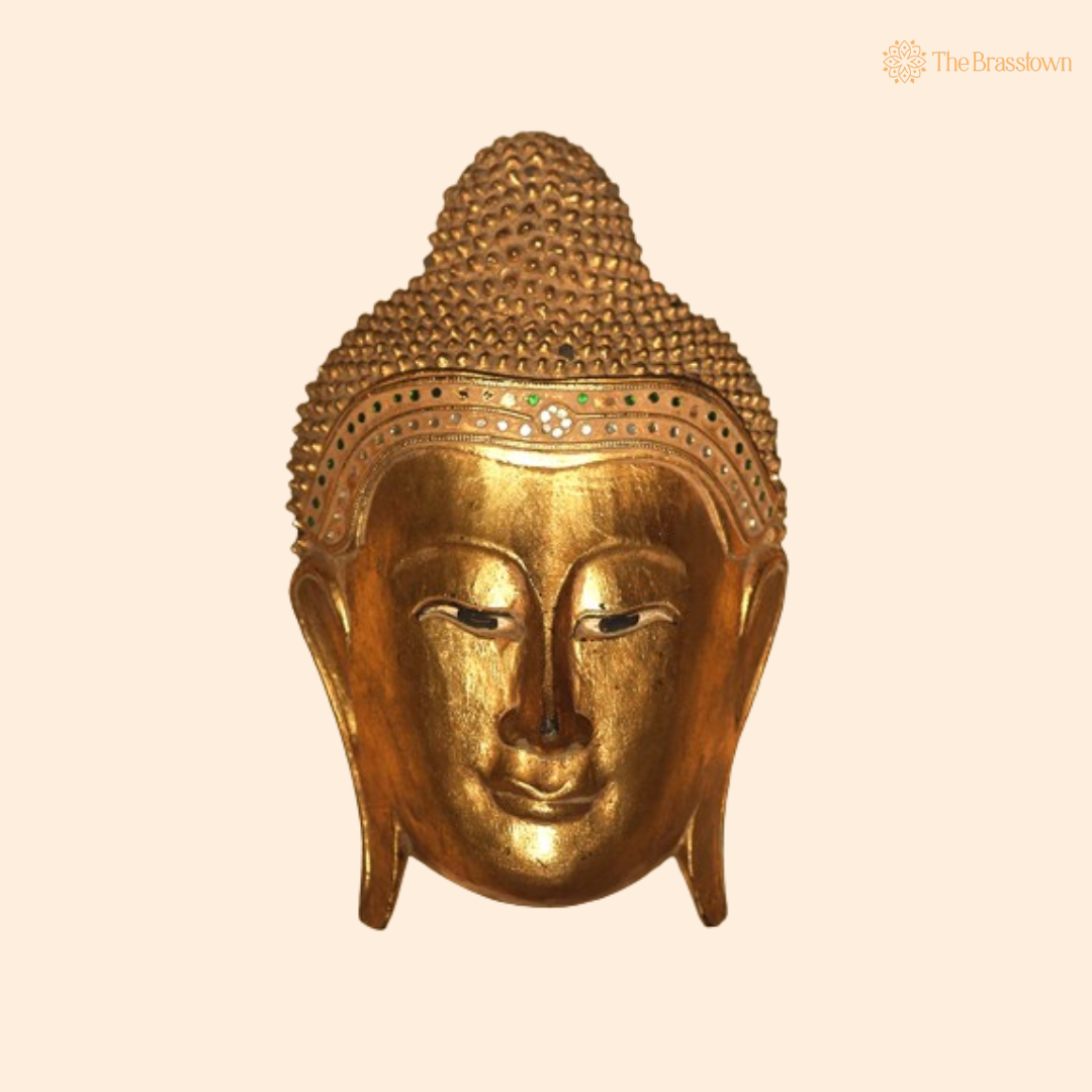 Golden Buddha Wall Mask – A Timeless Symbol of Serenity and Spirituality 13 Inch