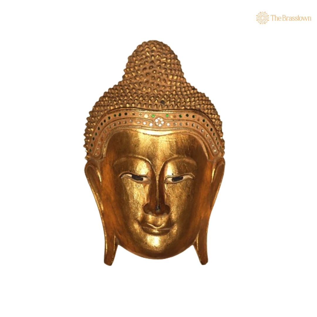 Golden Buddha Wall Mask – A Timeless Symbol of Serenity and Spirituality 13 Inch
