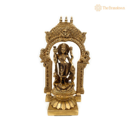 Handcrafted Brass Durga Devi Idol – on Lotus Chowki with Temple Prabhavali, Mahishasuramardini, Adi Shakti 10.5 Inch 2