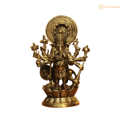 Handcrafted Brass Ashta-Bhuja Ganesha Statue 9 Inch