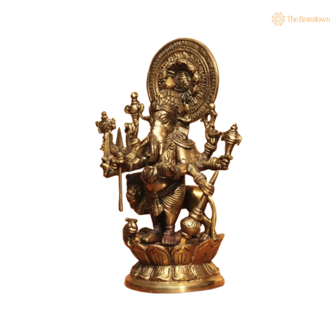 Handcrafted Brass Ashta-Bhuja Ganesha Statue 9 Inch