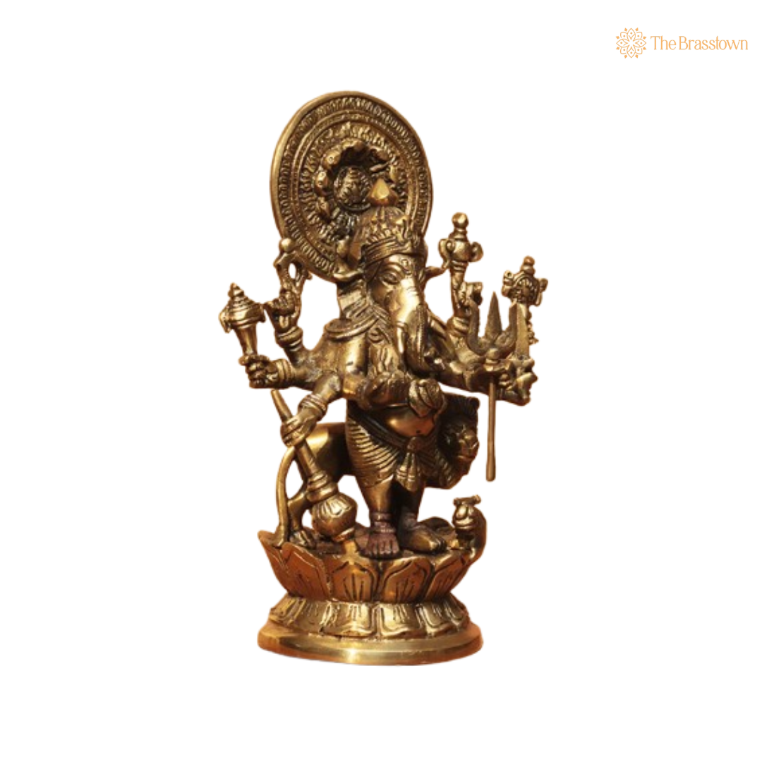 Handcrafted Brass Ashta-Bhuja Ganesha Statue 9 Inch