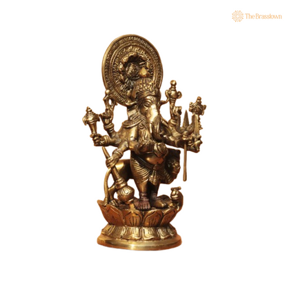 Handcrafted Brass Ashta-Bhuja Ganesha Statue 9 Inch