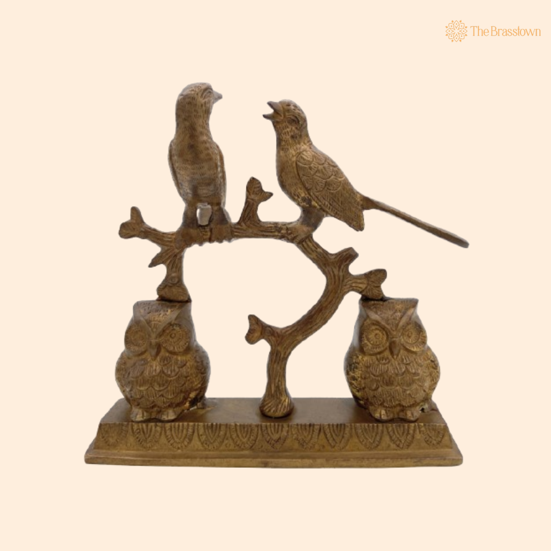 Handcrafted Brass Birds and Owls Figurine 9 Inch