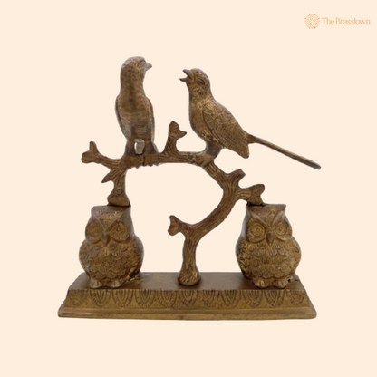 Handcrafted Brass Birds and Owls Figurine 9 Inch