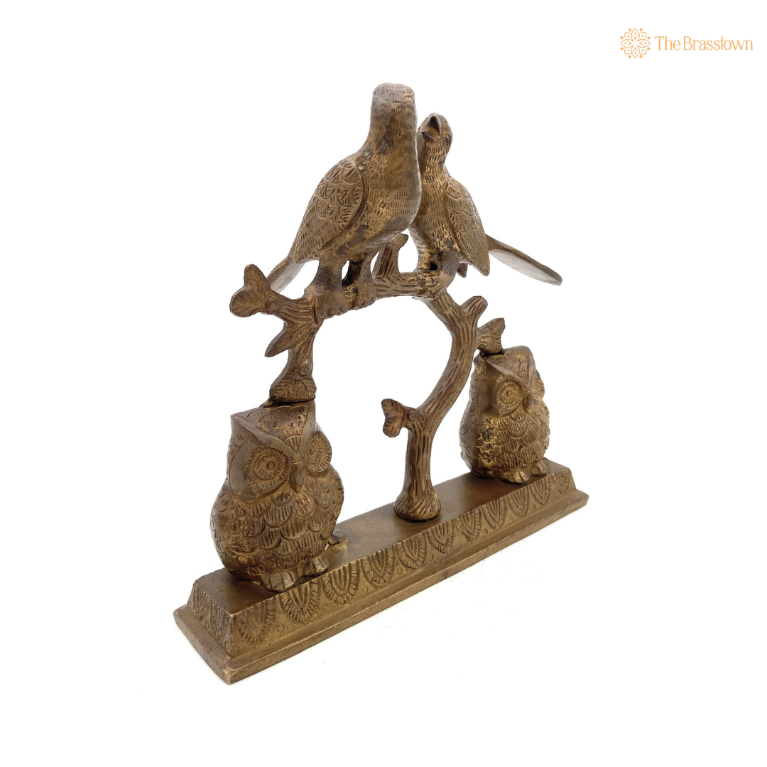 Handcrafted Brass Birds and Owls Figurine 9 Inch