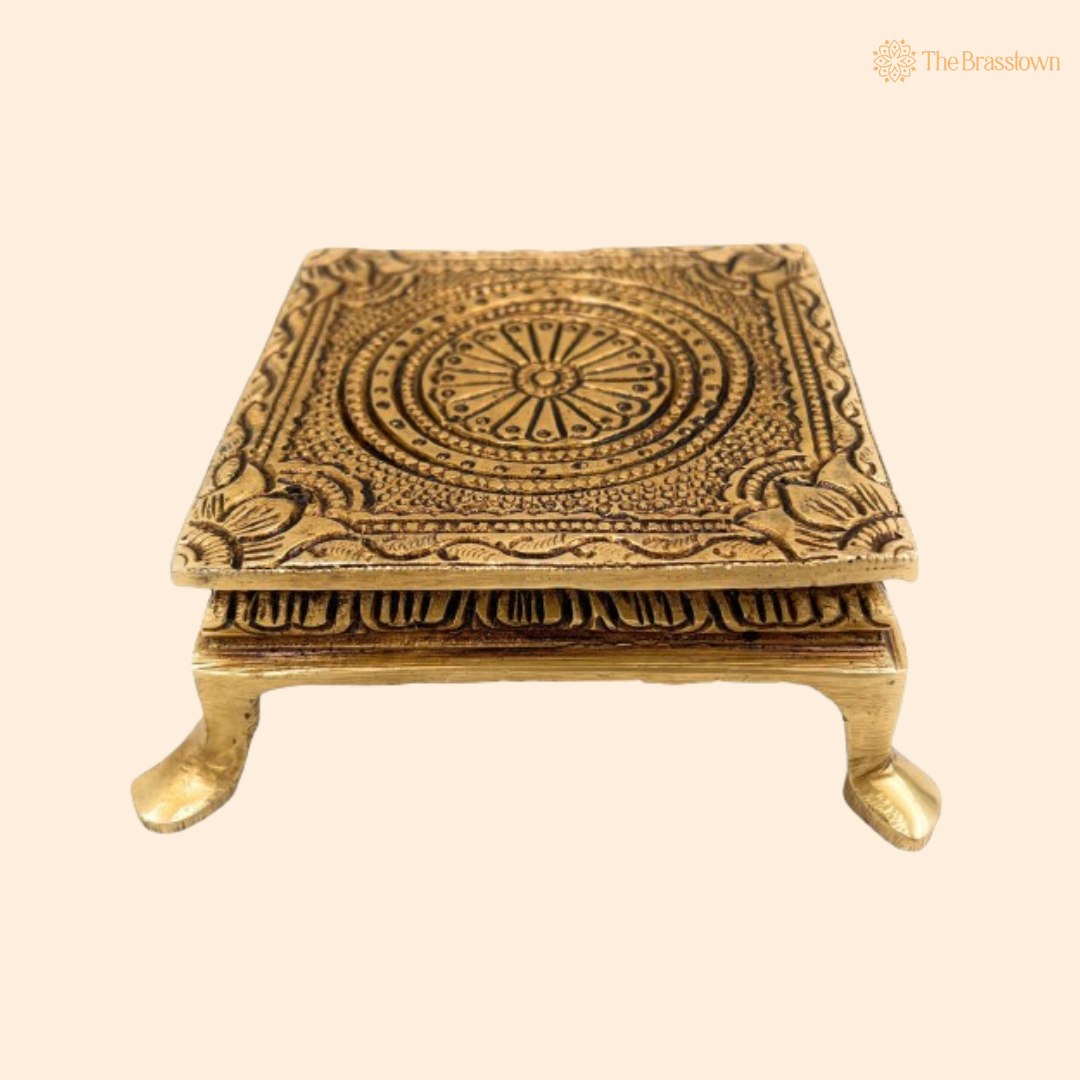 Handcrafted Brass Chowki with Intricate Design 2 Inch