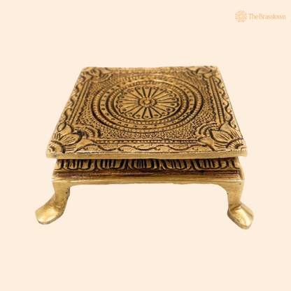 Handcrafted Brass Chowki with Intricate Design 2 Inch