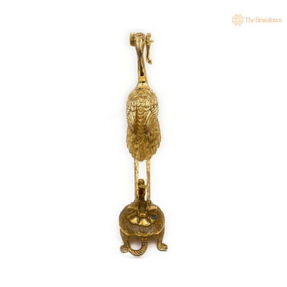 Handcrafted Brass Crane and Turtle Sculpture 10.5 Inch