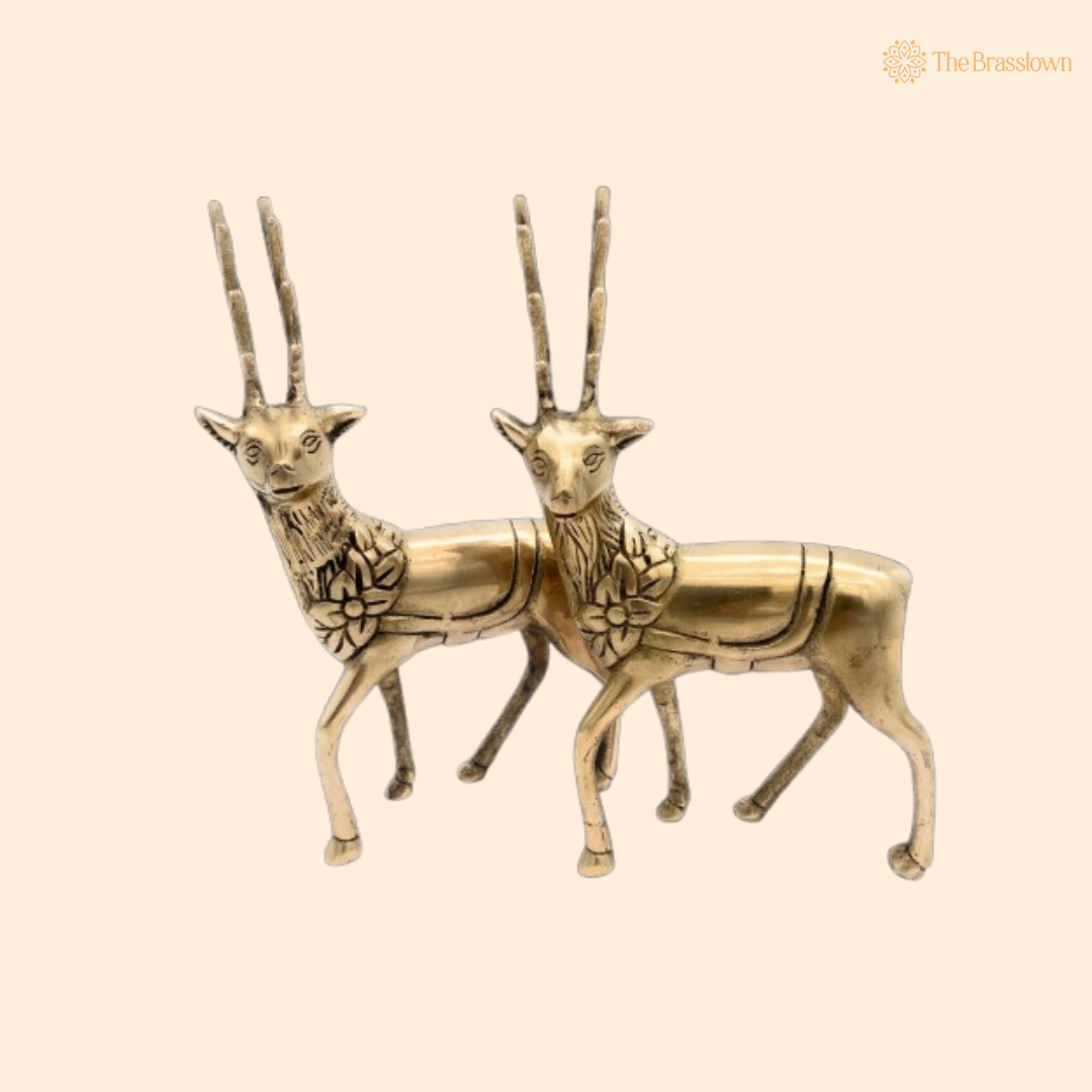 Handcrafted Brass Deer Figurines 7 Inch