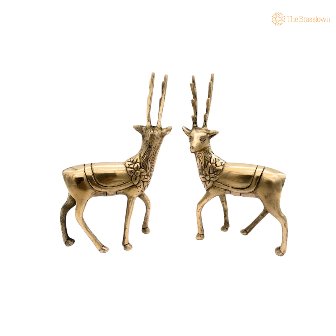 Handcrafted Brass Deer Figurines 7 Inch