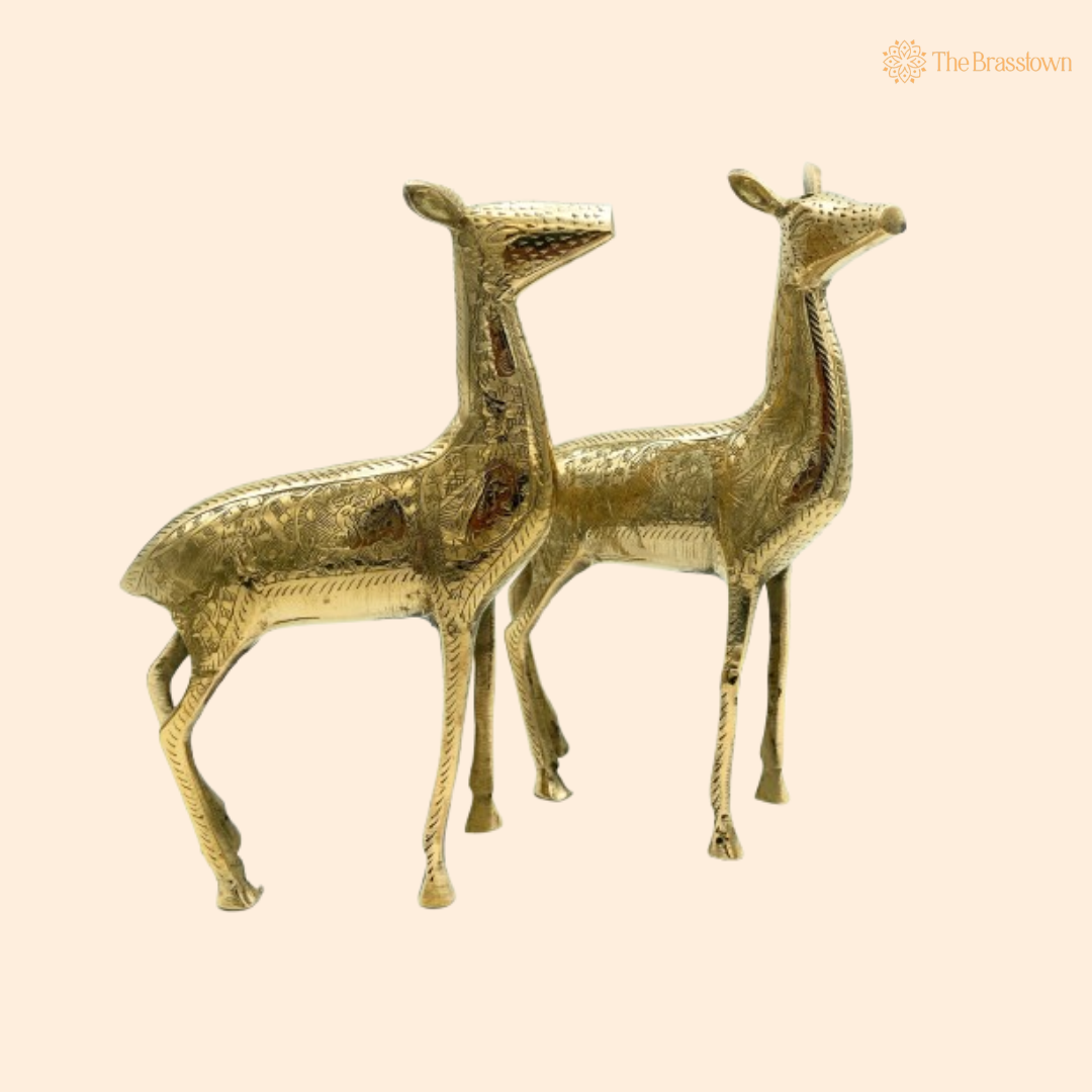 Handcrafted Brass Deer Figurines Set 10.5 Inch