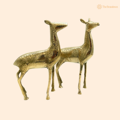 Handcrafted Brass Deer Figurines Set 10.5 Inch