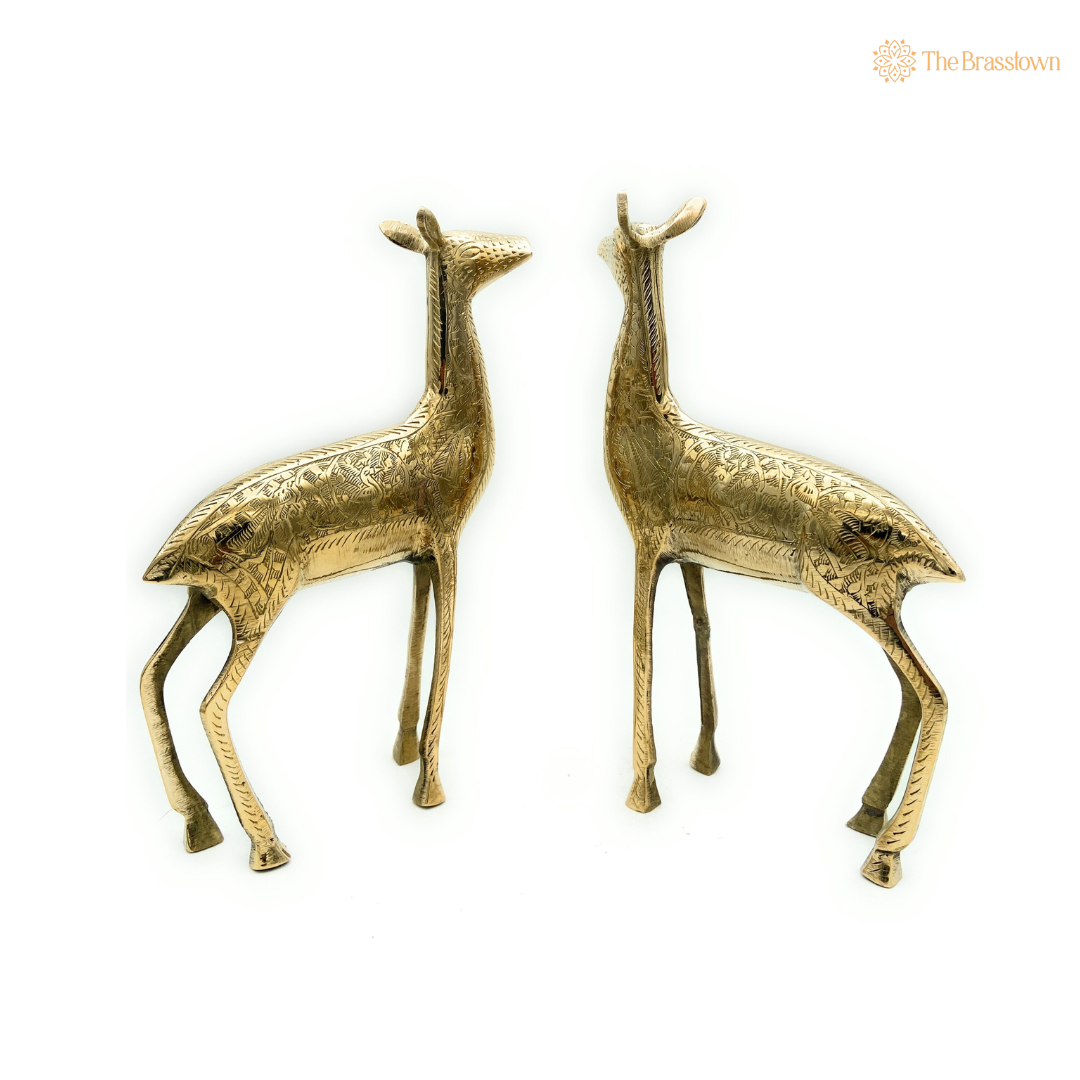 Handcrafted Brass Deer Figurines Set 10.5 Inch