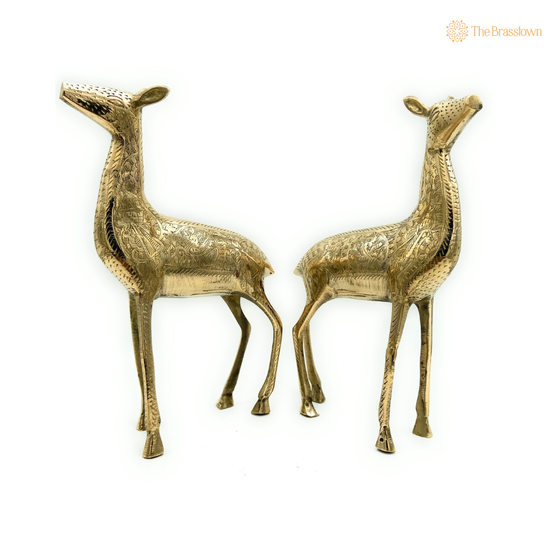 Handcrafted Brass Deer Figurines Set 10.5 Inch