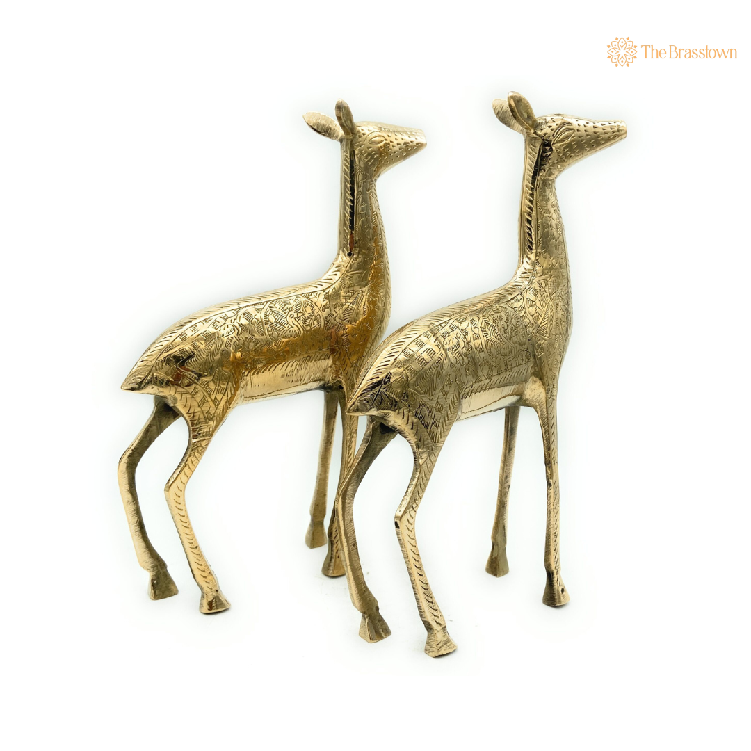 Handcrafted Brass Deer Figurines Set 10.5 Inch