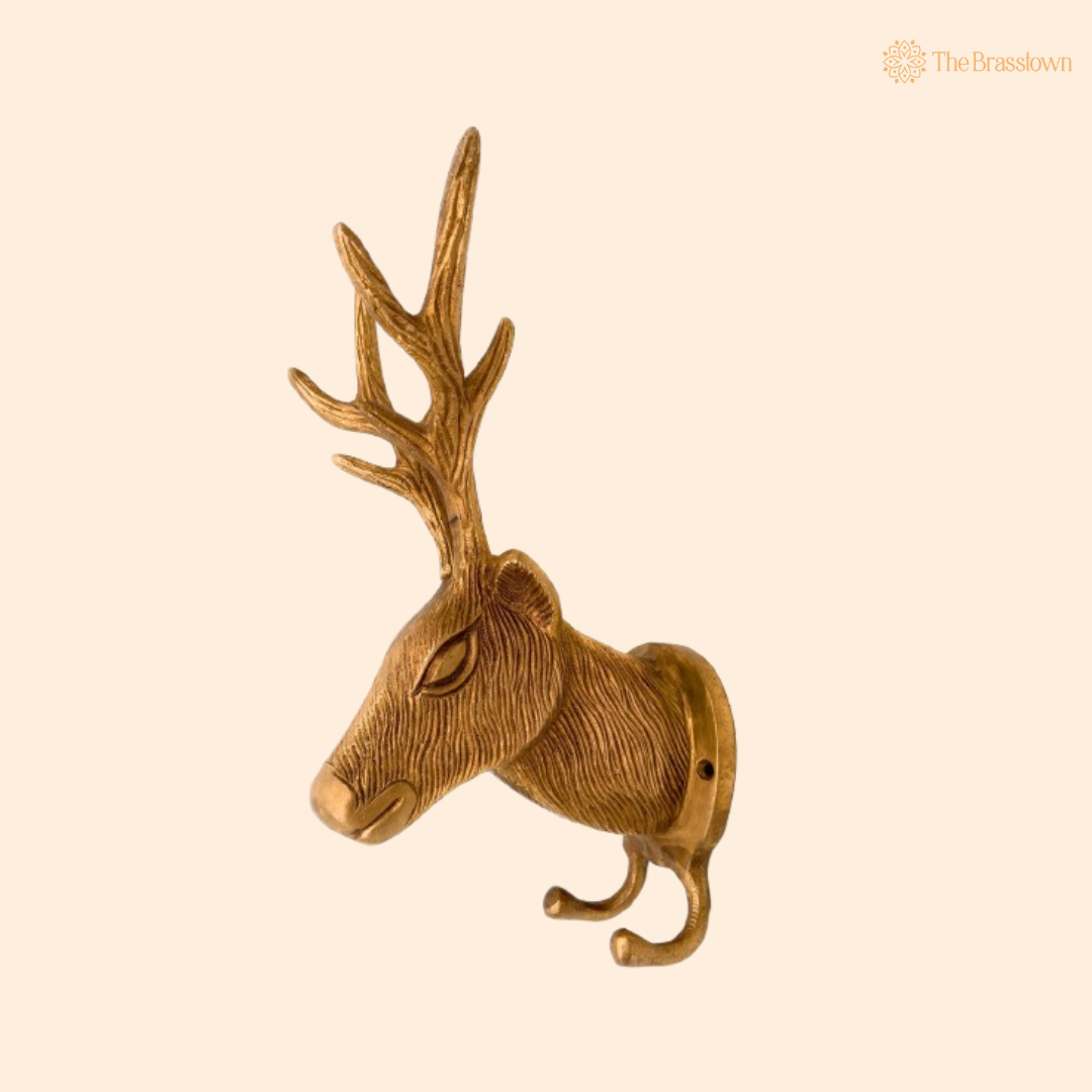 Handcrafted Brass Deer Head Wall Hook 10 Inch