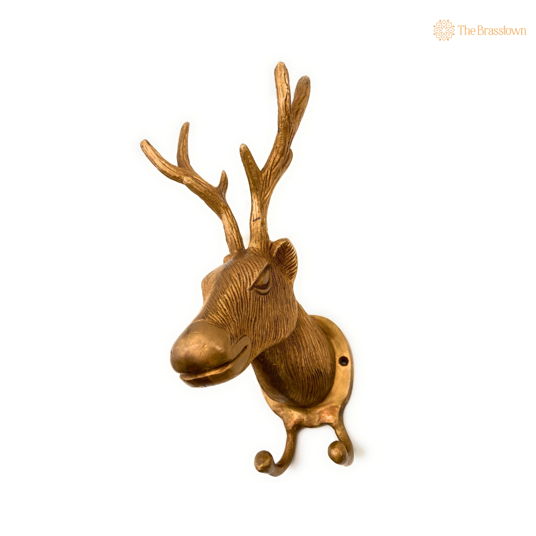 Handcrafted Brass Deer Head Wall Hook 10 Inch