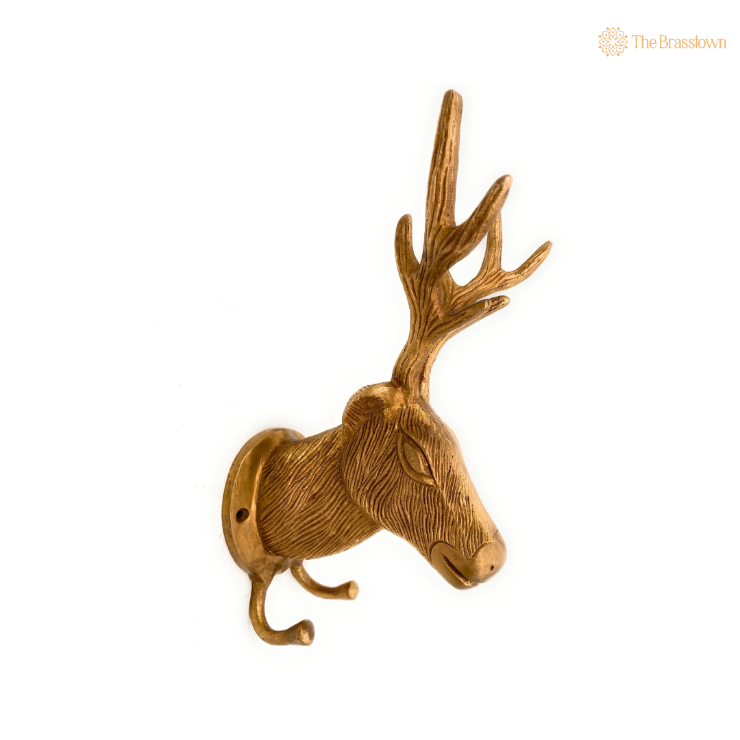 Handcrafted Brass Deer Head Wall Hook 10 Inch