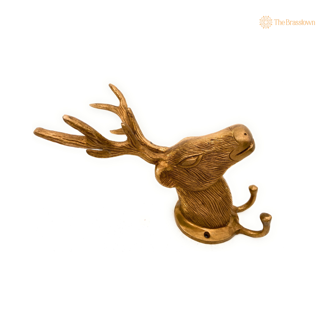 Handcrafted Brass Deer Head Wall Hook 10 Inch