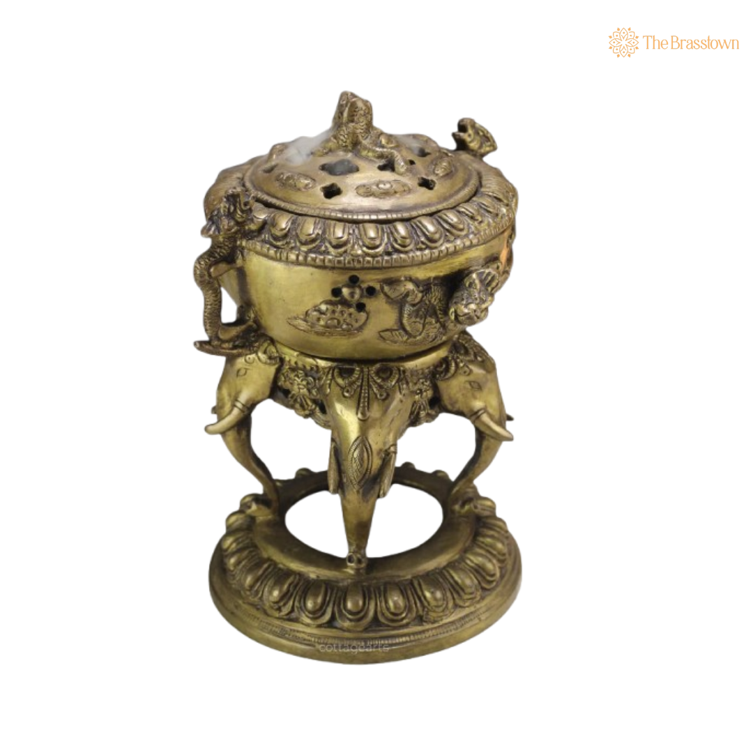 Handcrafted Brass Elephant Base Dhoop Dani 7.5 Inch