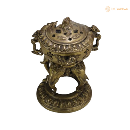 Handcrafted Brass Elephant Base Dhoop Dani 7.5 Inch