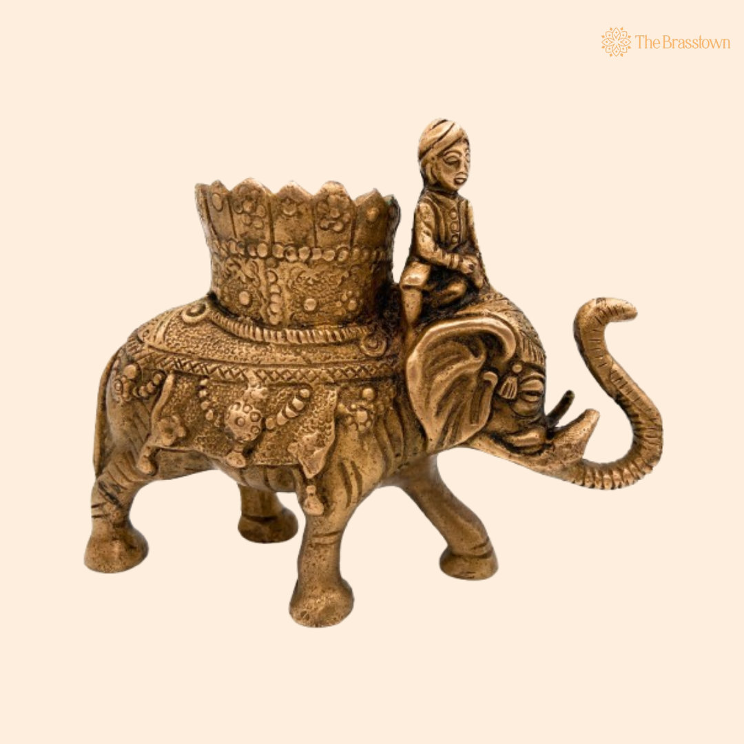 Handcrafted Brass Elephant Pen Holder 5 Inch